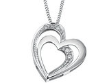Sterling Silver Double Floating Heart Accent Diamond Pendant Necklace in with Chain